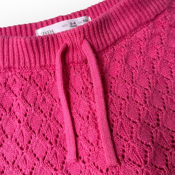 Zara Open Weave Knit Scalloped Top and Shorts Set Size 3-4 years Fuchsia Pink - Picture 7 of 14
